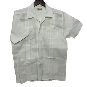 Cubavera Guayabera Shirt Mens S White Good 100% Linen Short Sleeve Pleated